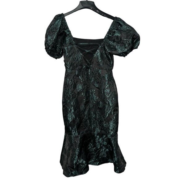 Lulus Majorly Fabulous Black and Emerald Trumpet Midi Dress Sz Medium Black & Gr - Picture 12 of 16